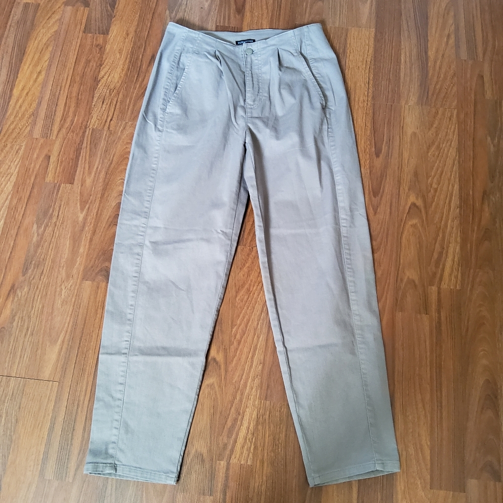 Eileen Fisher Tapered Ankle High Waist Pant Pleat Organic Cotton Khaki Size 10 - Picture 6 of 11